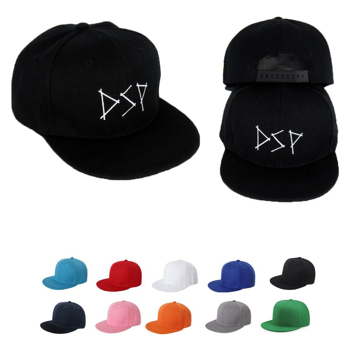 Structured 6 Panel Custom Flat Bill Caps w/ Plastic Snapback 1