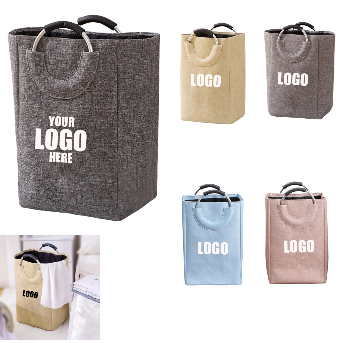 Foldable Canvas Laundry Bag with handles 2