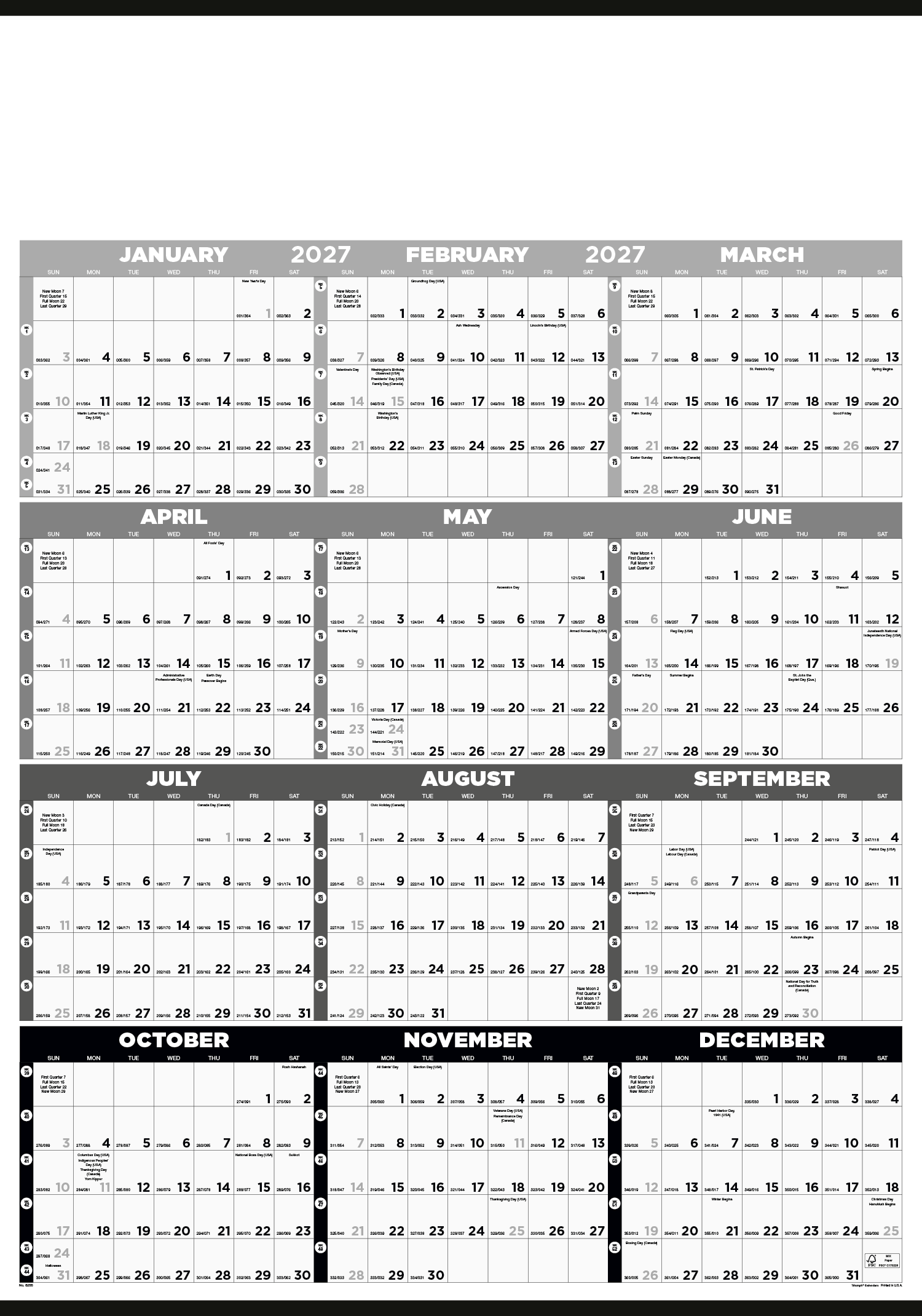 Triumph® Calendars Black & White Time Management Span-A-Year Non-Laminated Calendar 6