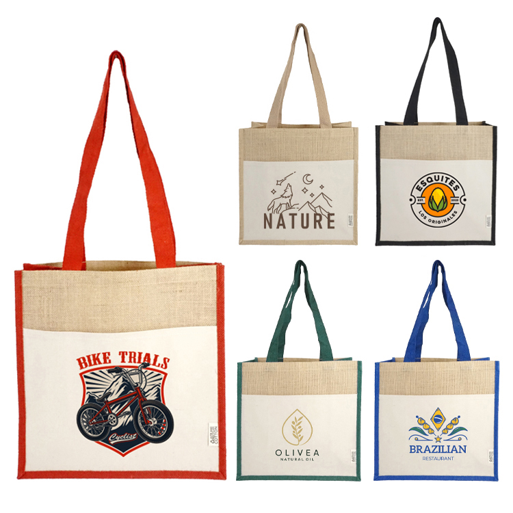 Miami Recycled Cotton Front Pocket Jute Tote, custom tote bag with logo imprint 27