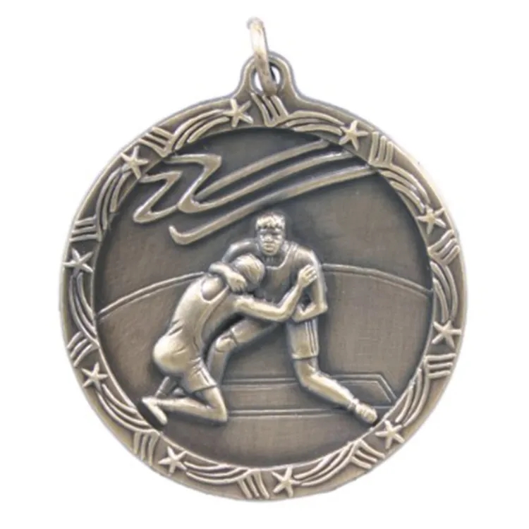 1 3/4" Antique Finish Shooting Star Medal-Wrestling 1