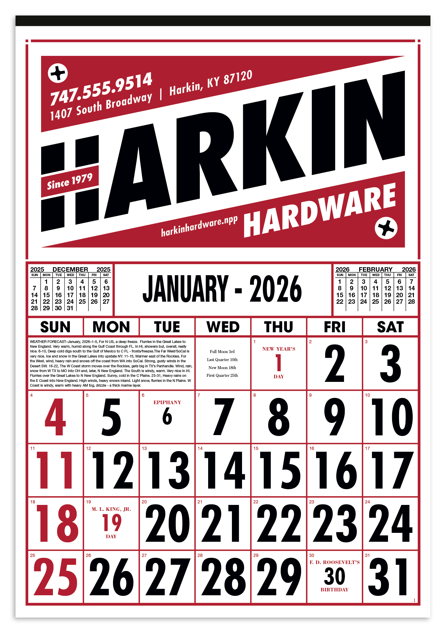 Skinner & Kennedy® Commercial 12-Sheet Calendar 20