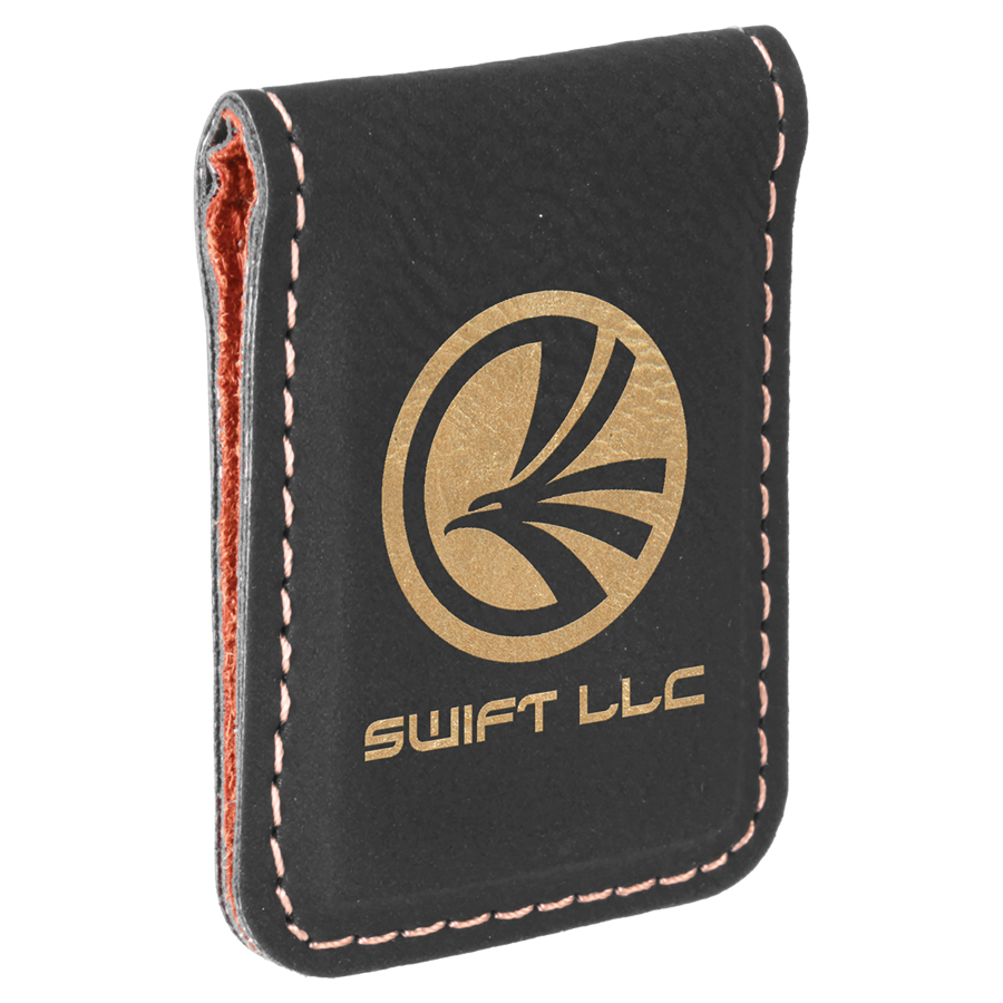 1 3/4" x 2 1/2" Black/Gold Leatherette Money Clip 1
