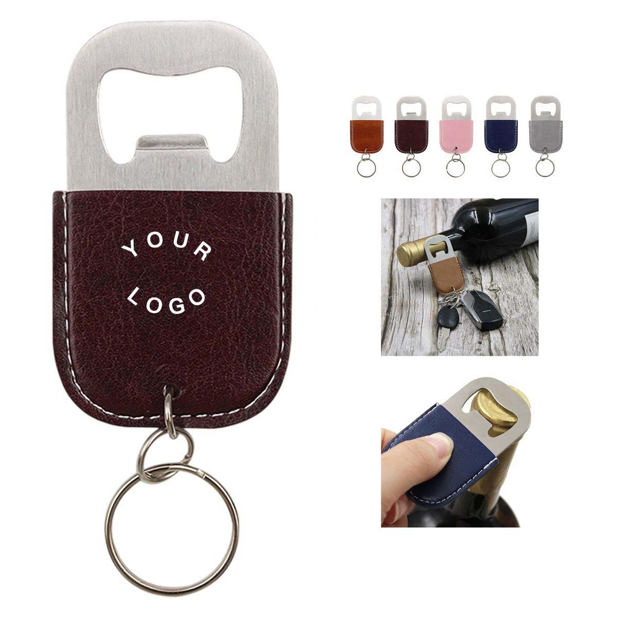 Compact Bottle Opener Keychain with PU Leather Cover 1