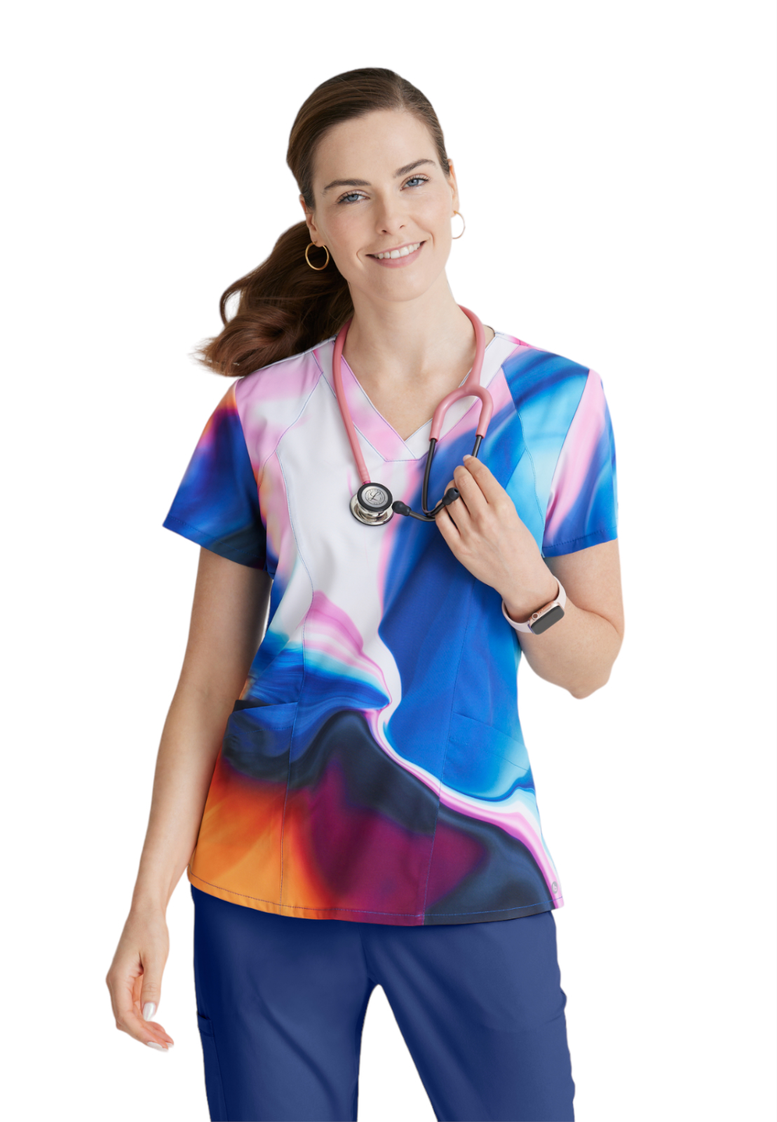 Barco One - Women's Four-Pocket V-Neck Thrive Print Scrub Top 4