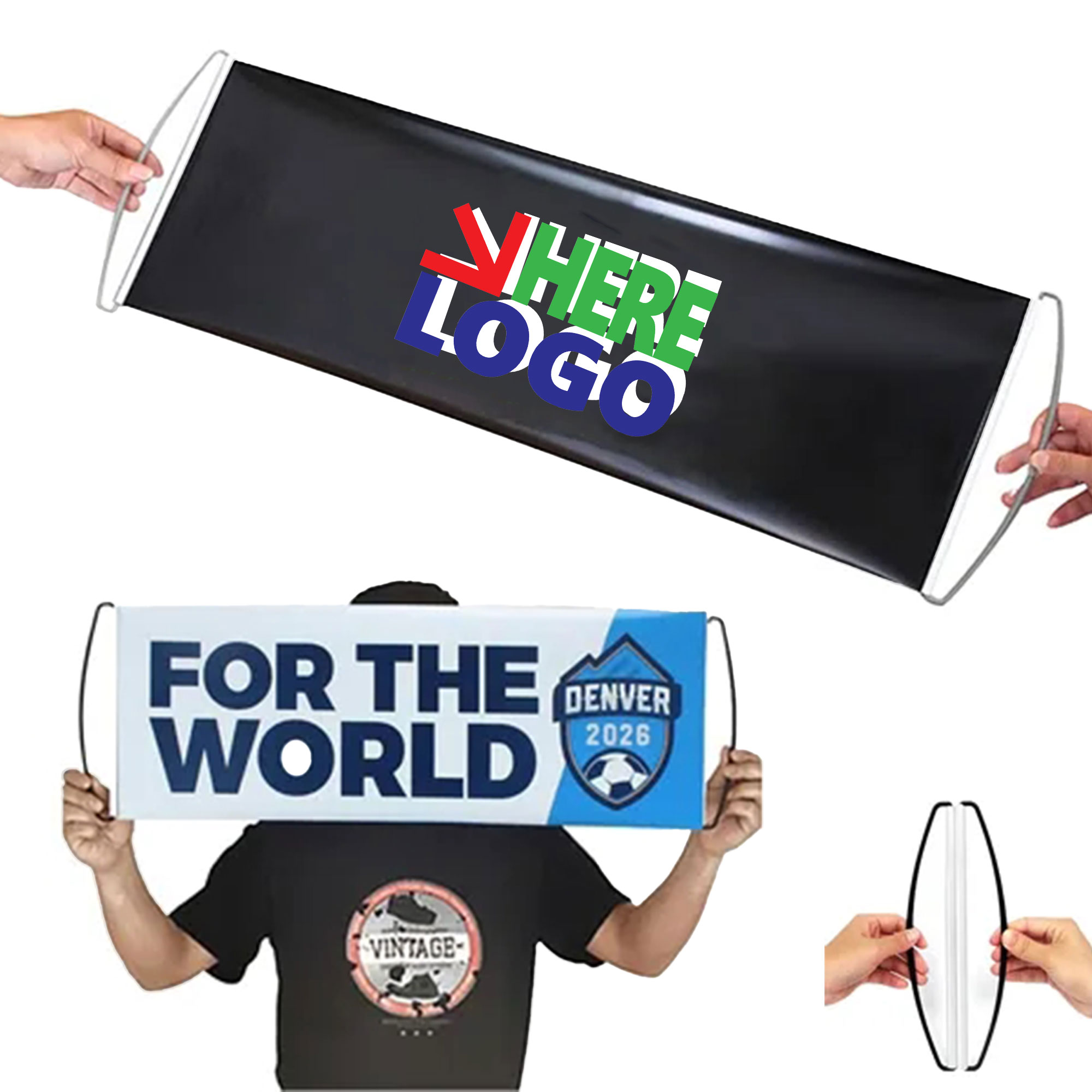 MOQ 50 Rolling Banner Hand Flag Full Color PET 2