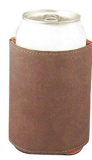 Dark Brown Leatherette Beverage Holder, custom koozie with logo imprint 2