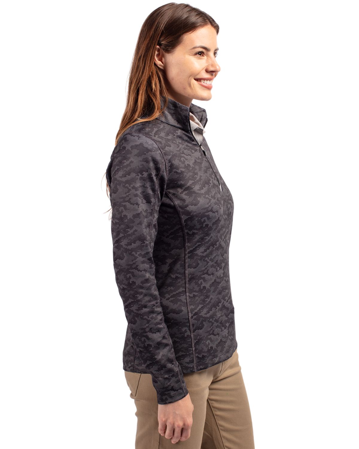 Traverse Stretch Eco Camo Print Quarter Zip Womens Pullover