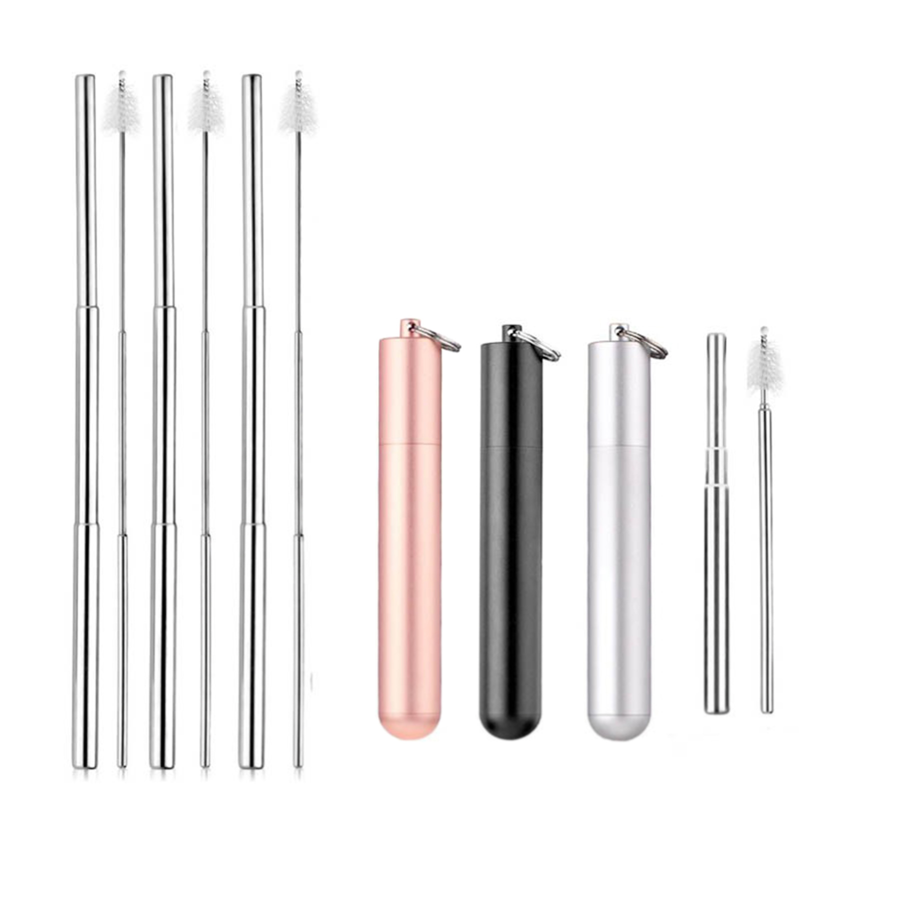 Folding Stainless Steel Straw Set 2