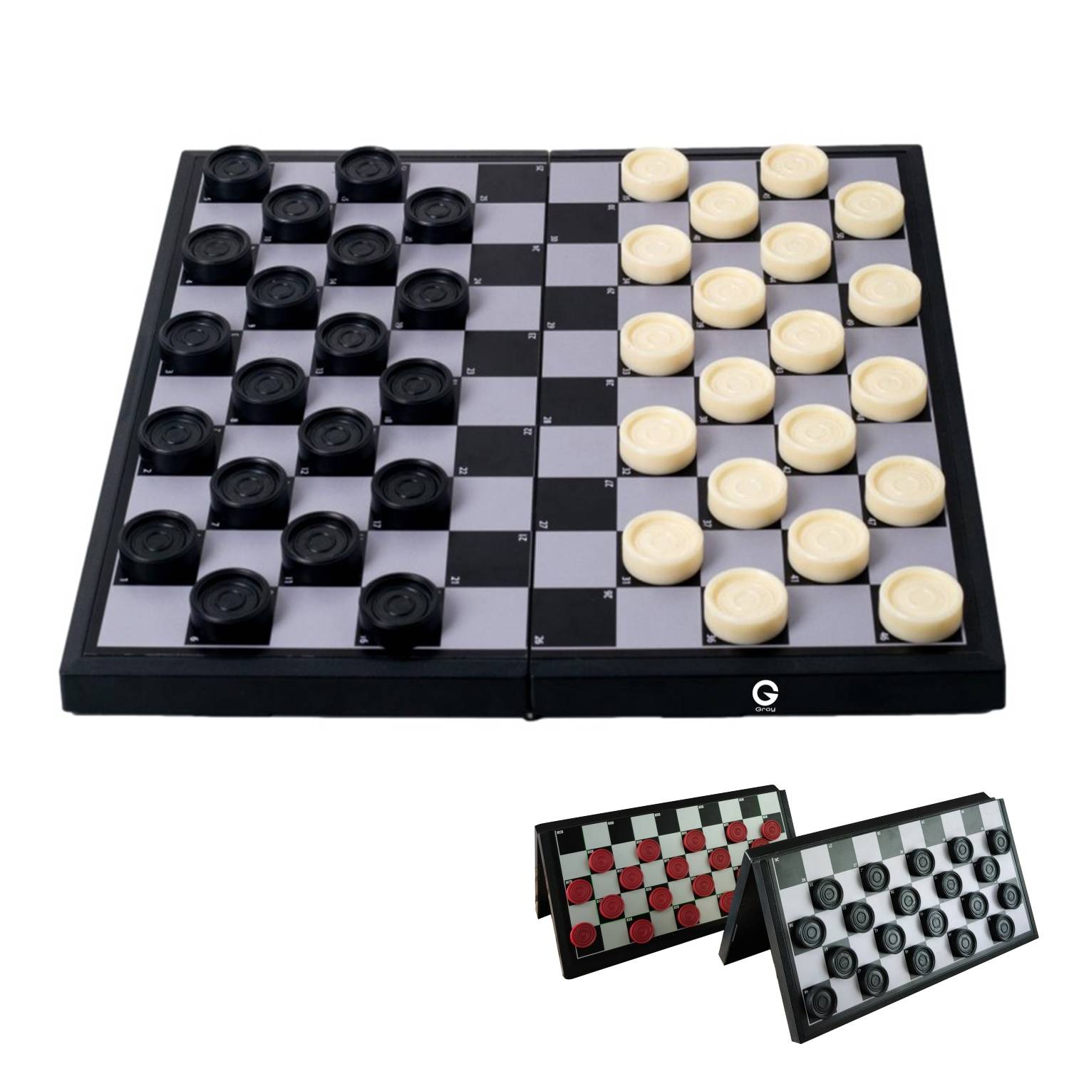 12.4" Checkers Folding Wooden Game Set 2
