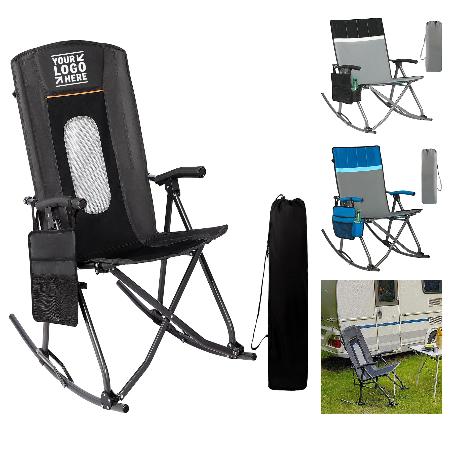 Supports 300 lbs Portable Outdoor Rocker Oversized Folding Rocking Camping Chair 2