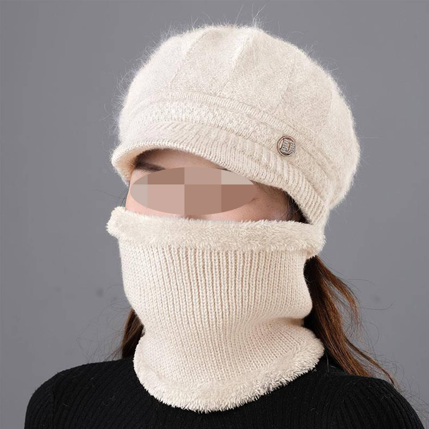 Fashion Women Cloche Beanie Cap w/ Scarf Warm Knit 13