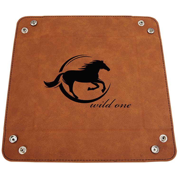 6" x 6" Rawhide Leatherette Snap Up Tray with Silver Snaps 4