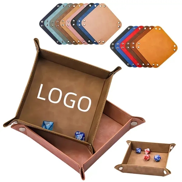 Square PU Leather Dice Tray - Foldable Design 1