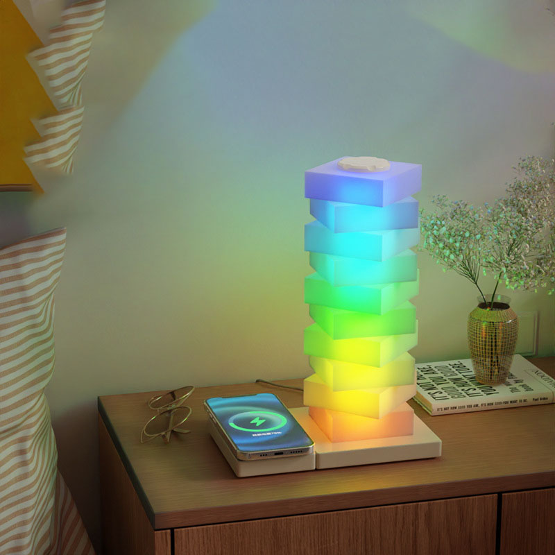 Modern Stacked LED Lamp with Wireless Charger 2