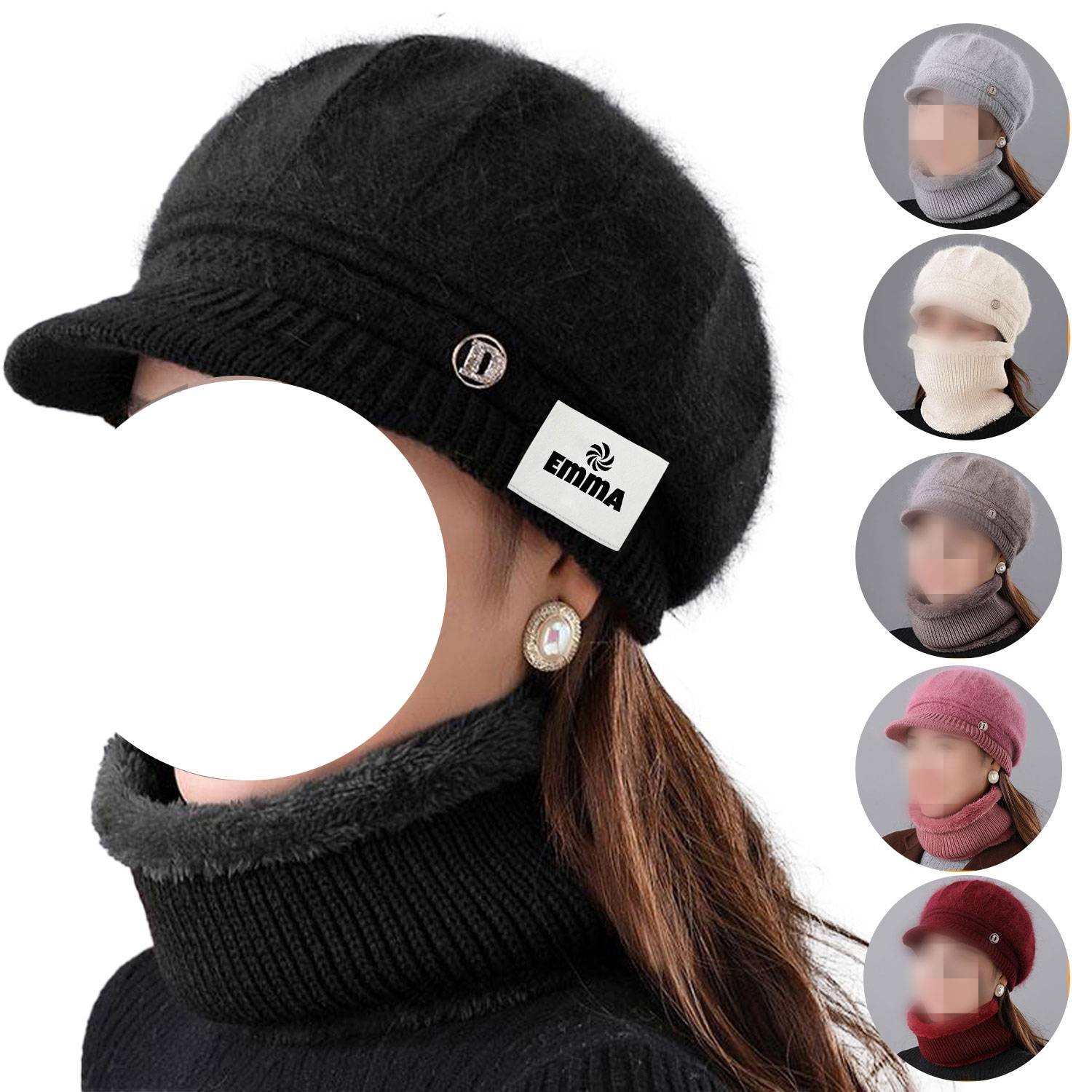 Fashion Women Cloche Beanie Cap w/ Scarf Warm Knit 6