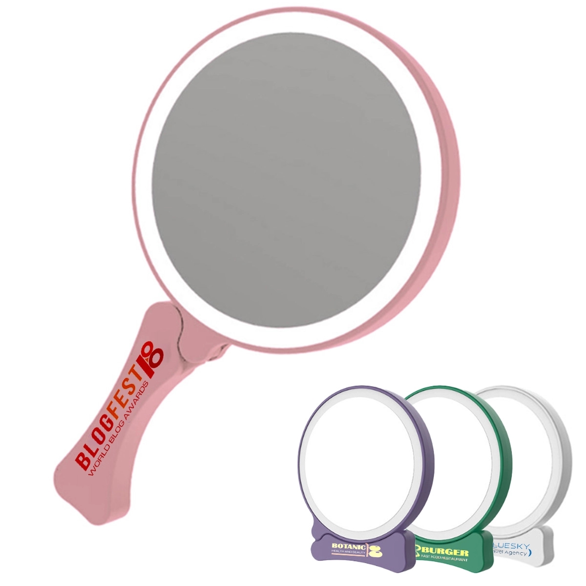 Luxury Round Lighted Travel Folding Handle Makeup Mirror 1
