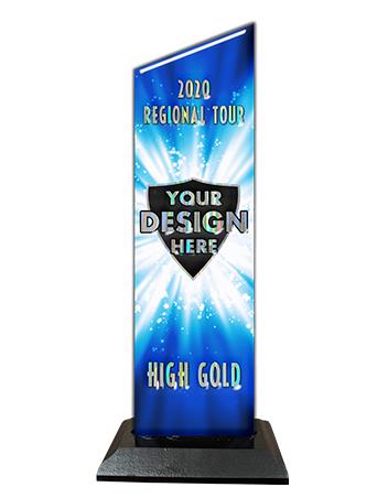 Wood Trophy: 12" Wedge shape, (Custom Design), 3x5 1