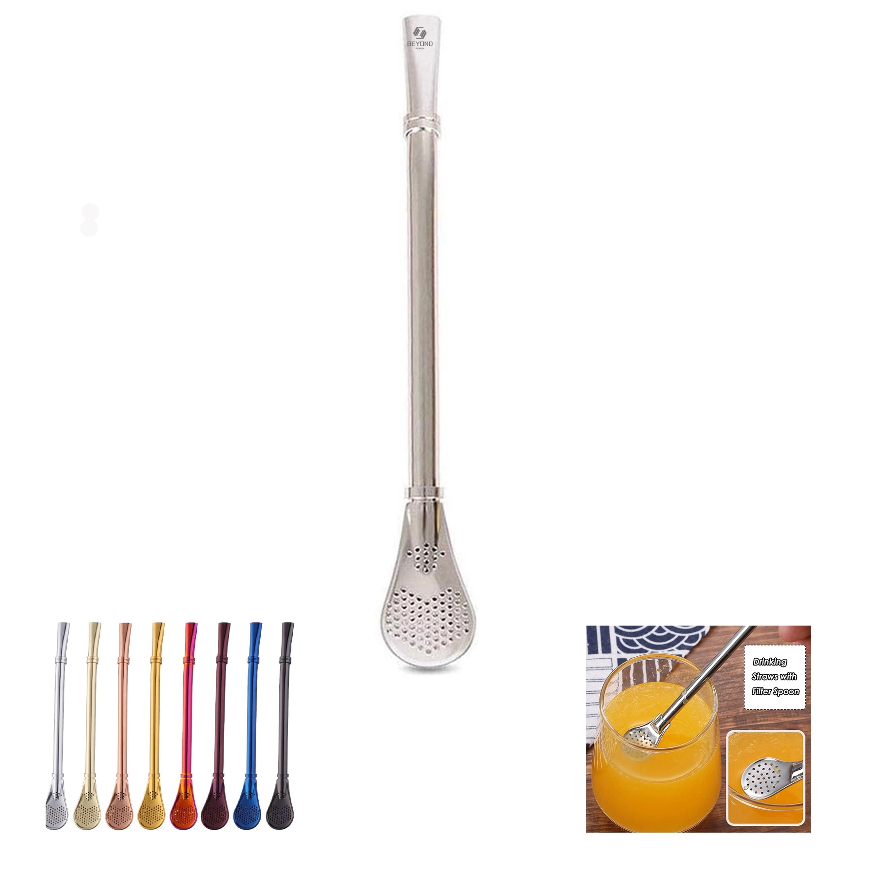 Reusable Stainless Steel Straw With Filter Spoon 2