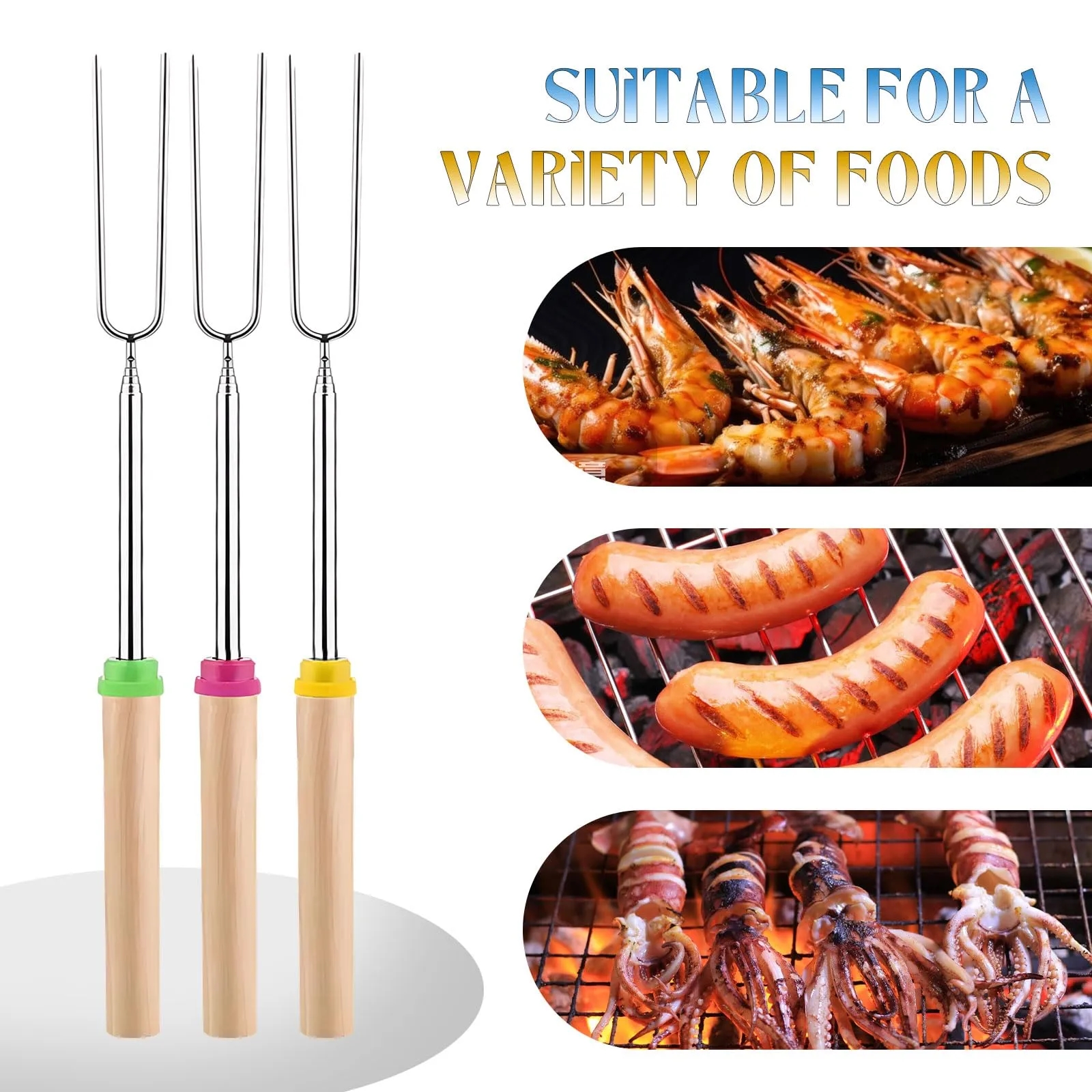 Extendable Stainless Steel Smores Sticks with Wooden Handles 4