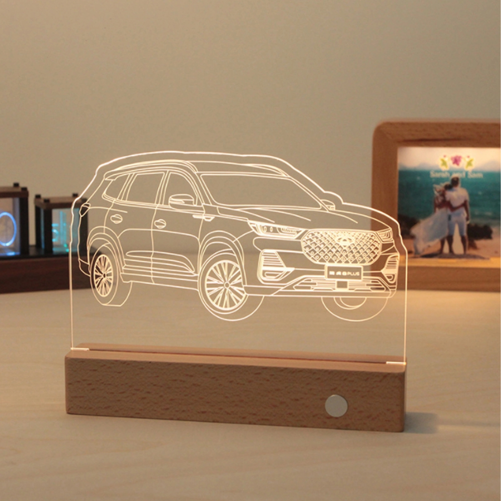 Custom Made To Order 3D LED Lamp With Wood Base 5