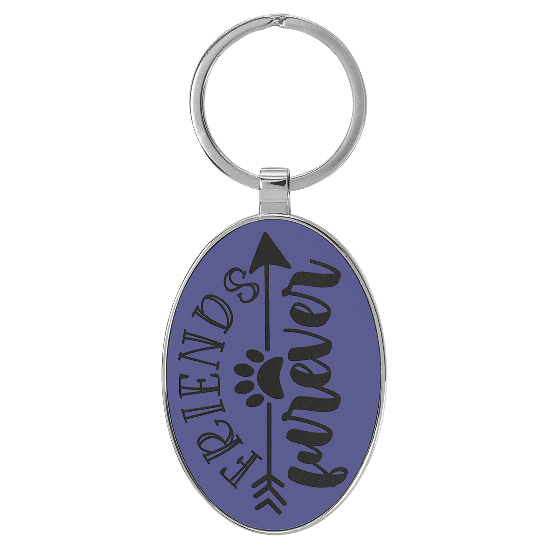 3" x 1 3/4" Leatherette/Metal Purple Oval Keychain 1