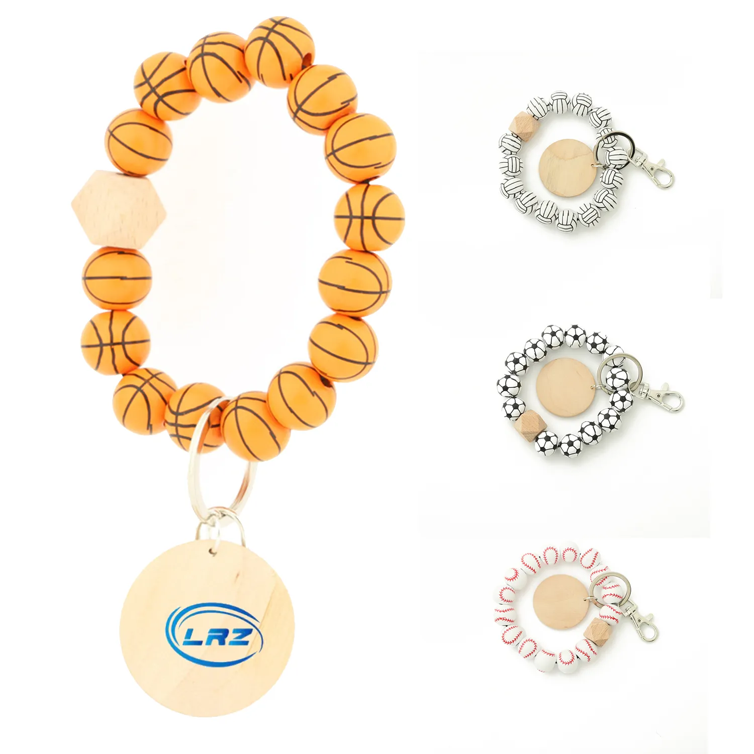 Wooden Ball Bracelet Keychain 5