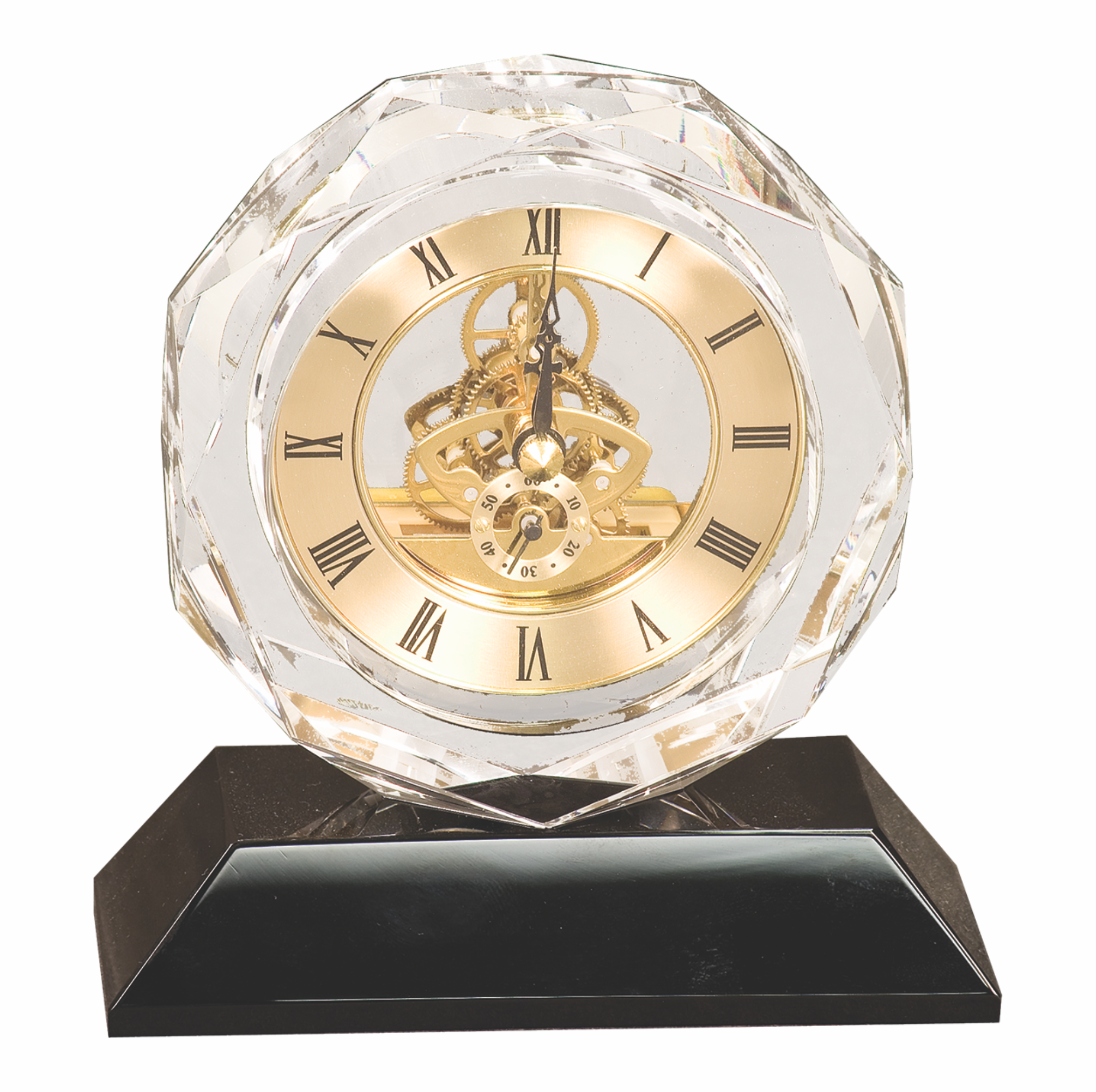 5 3/4" Clear Crystal Clock On Black Pedestal Base 6