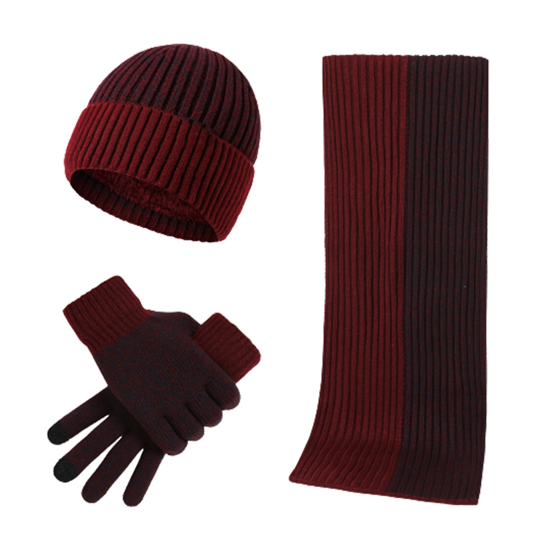 Contrast Knitted Scarf Gloves Beanie Hat Set 3