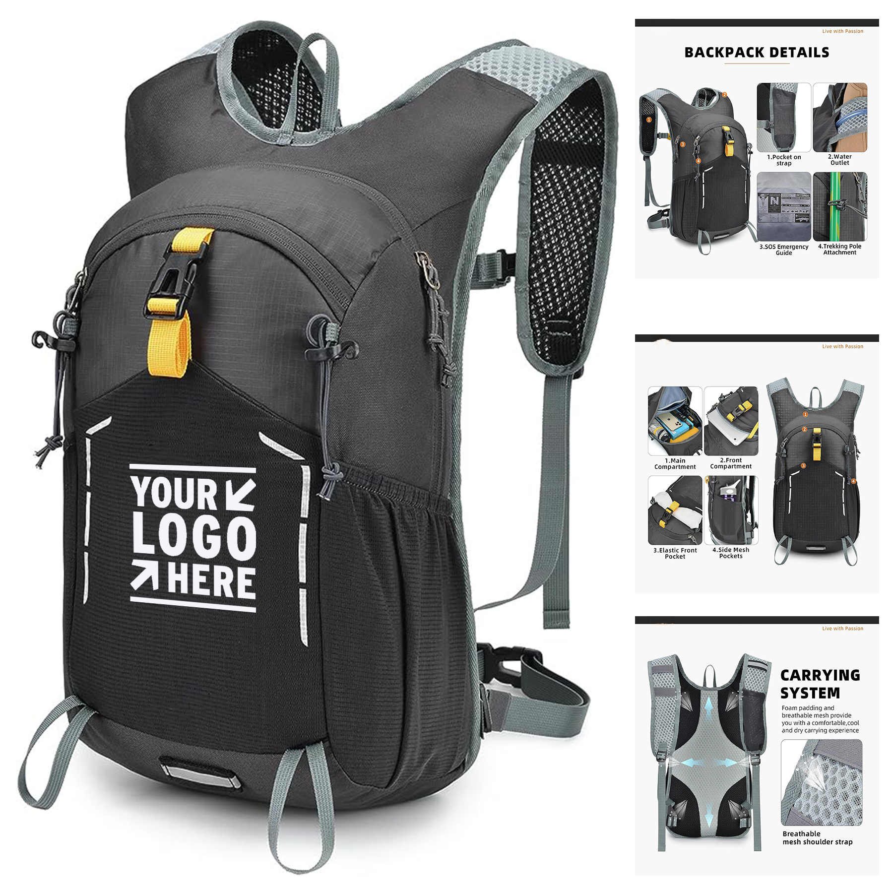 Women Men 15L Travel Daypack Lightweight Bag Water Resistant Small Hiking Backpack 2