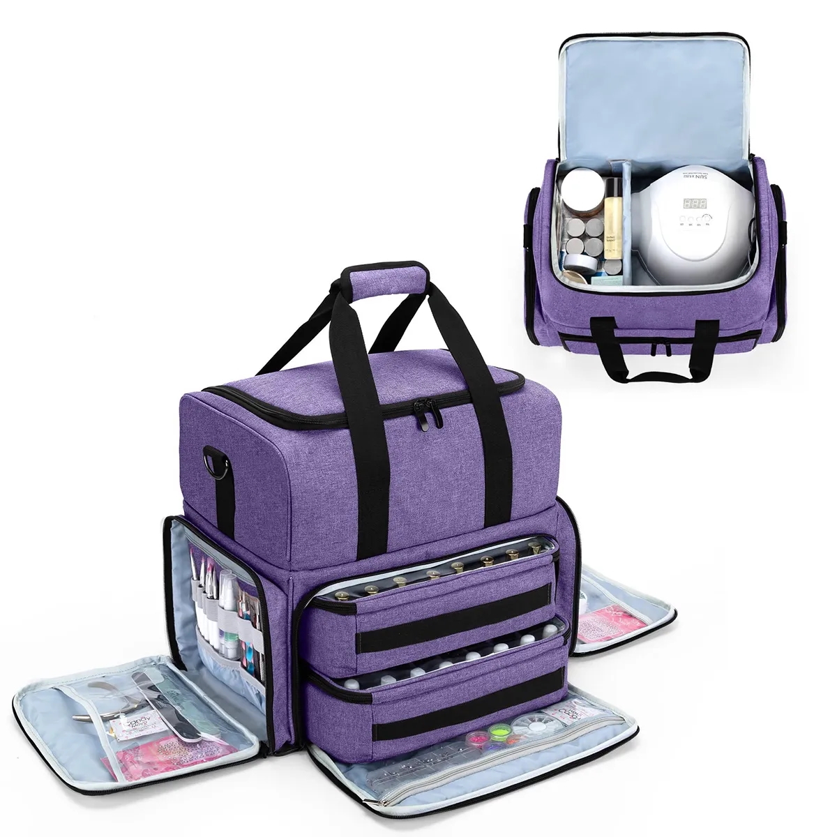 Large Cosmetic Storage Bag Detachable Divider Nail Make Up 8