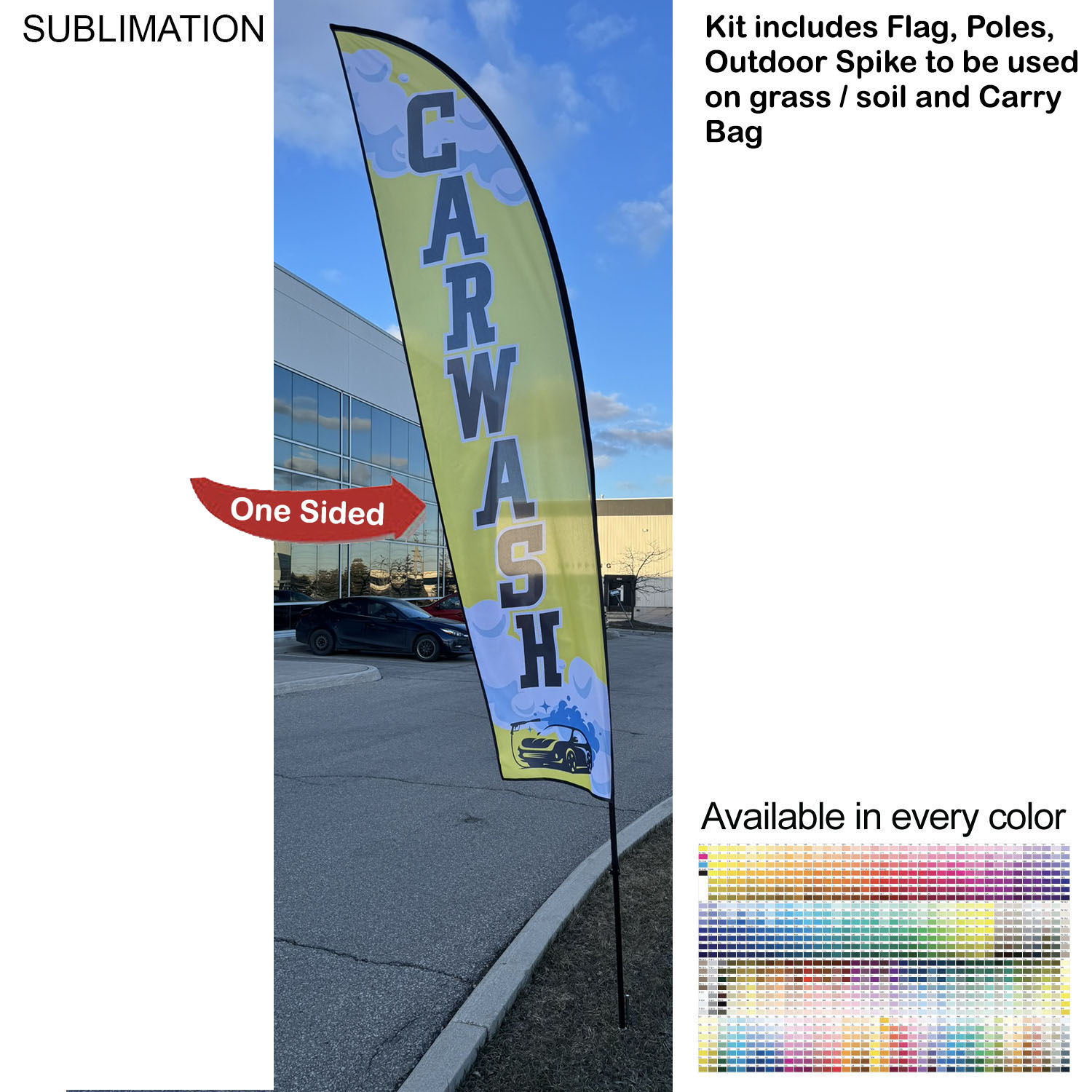 13' Medium Feather Flag Kit, Full Color Graphics One Side, Outdoor Spike base and Bag Included 3