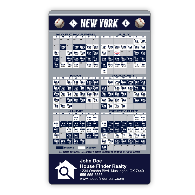 Magnet Sport Schedules - 3.5x6 Baseball Round Corners - 20 mil. 3