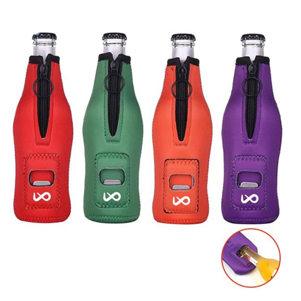 Neoprene Beer Bottle Insulator Sleeve w/Opener, custom can cooler with logo imprint 4