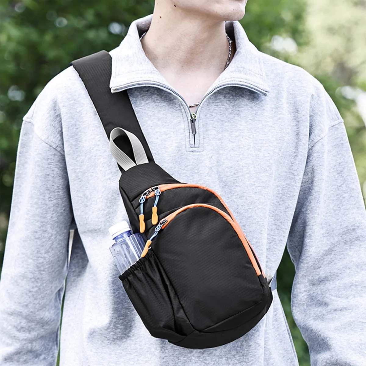 Nylon Sling Crossbody Chest Bag With Zippers & Side Pocket 1