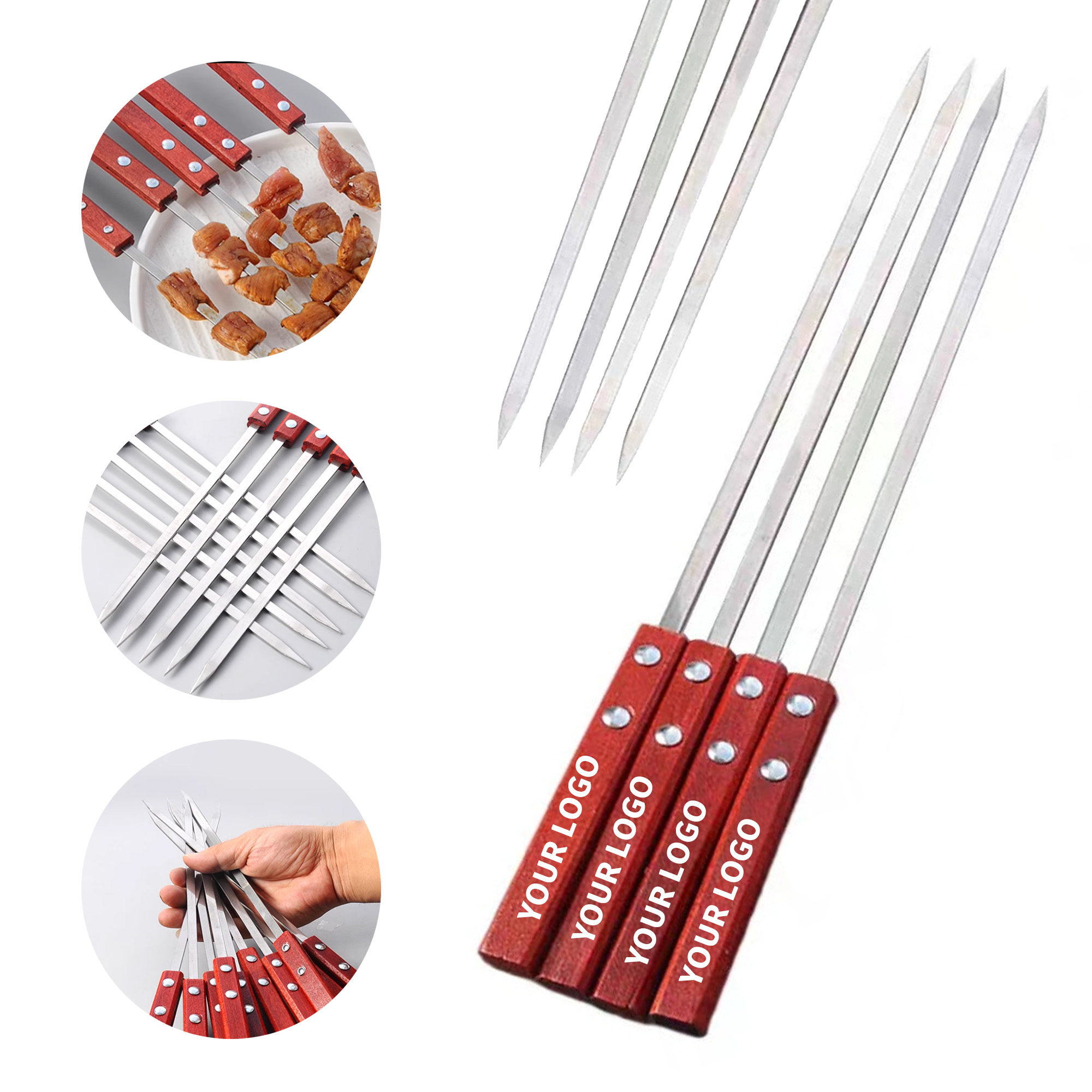 Stainless Steel Barbecue Skewer With Wooden Handle 13.8" 2