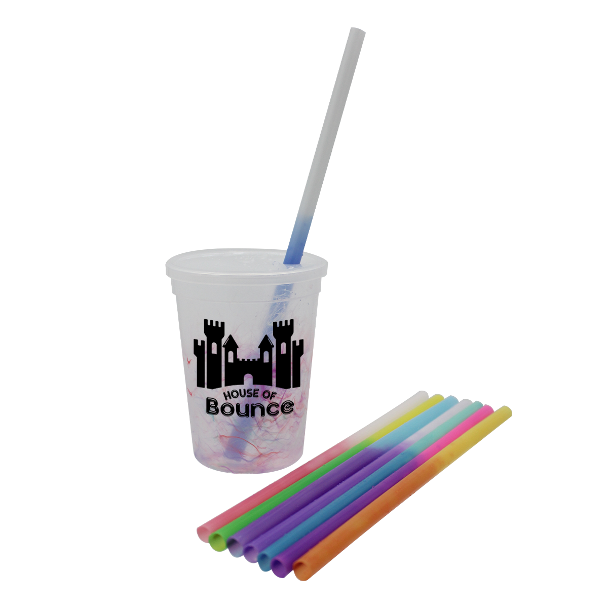 Mood 12 oz. Rainbow Confetti Cup/Straw/Lid Set 24