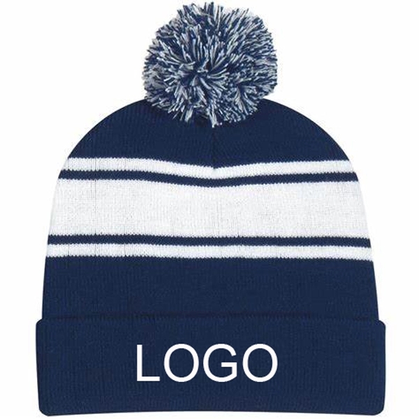 TWO TONE KNIT POM CUFF BEANIE 8