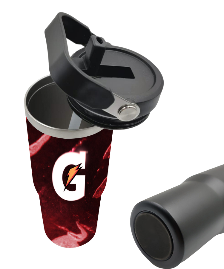 Union Printed - 30oz. Stainless Steel Insulated Mug w/ Handle & Built-In Straw - Full Color Wrap 2