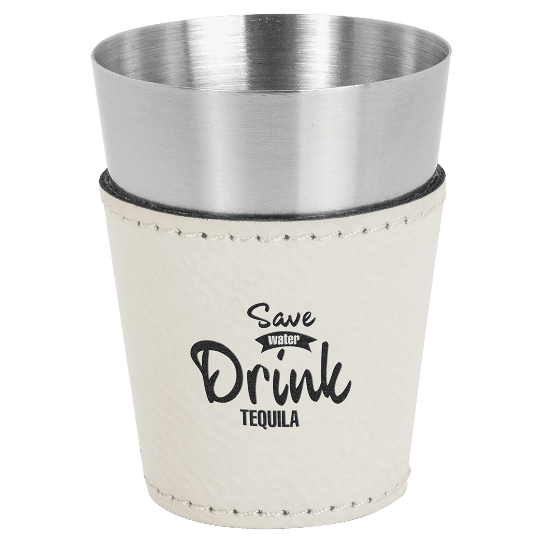 2 oz. White Leatherette & Stainless Steel Shot Glass 1
