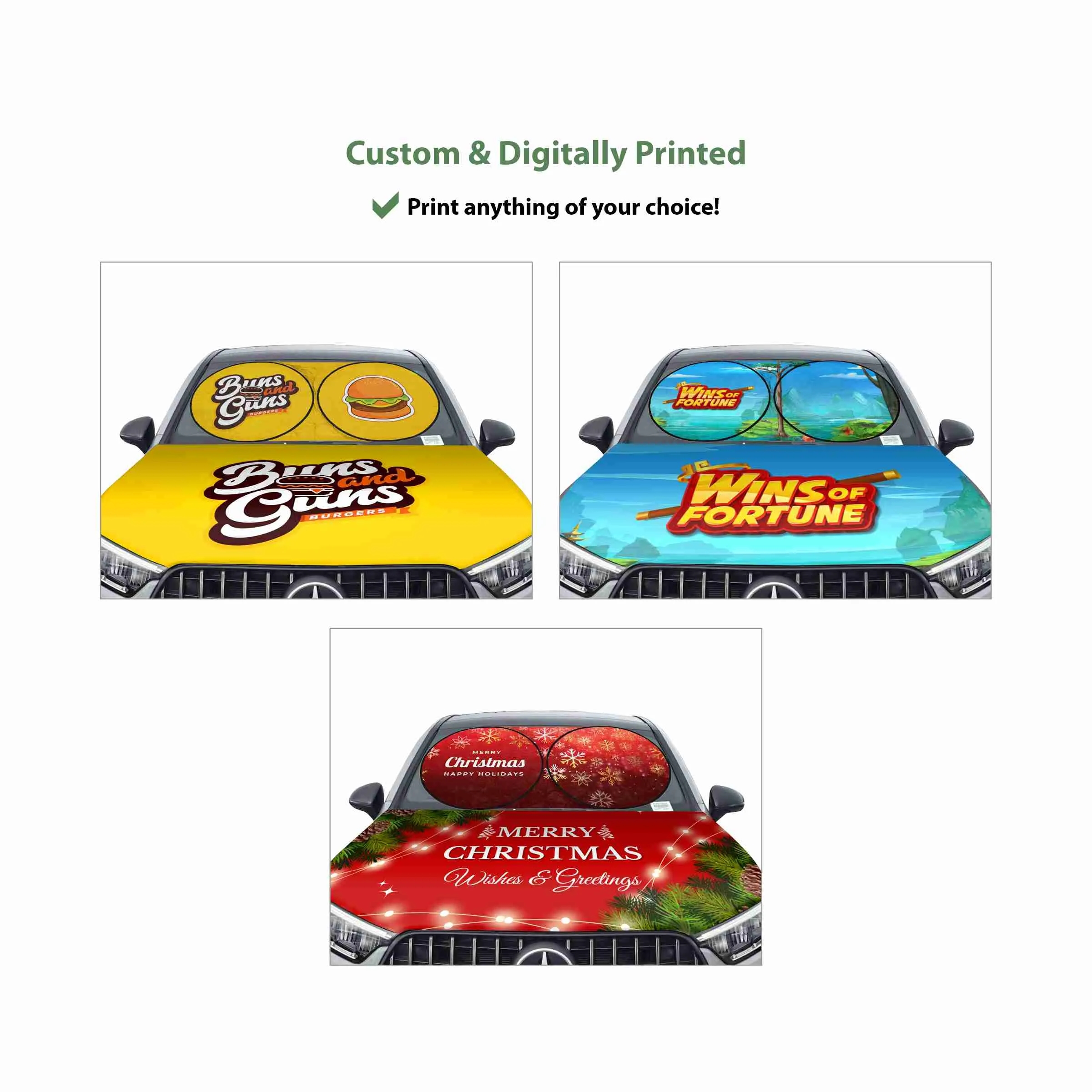 Custom Car Windshield Sun Shade & Engine Hood Cover kit 4