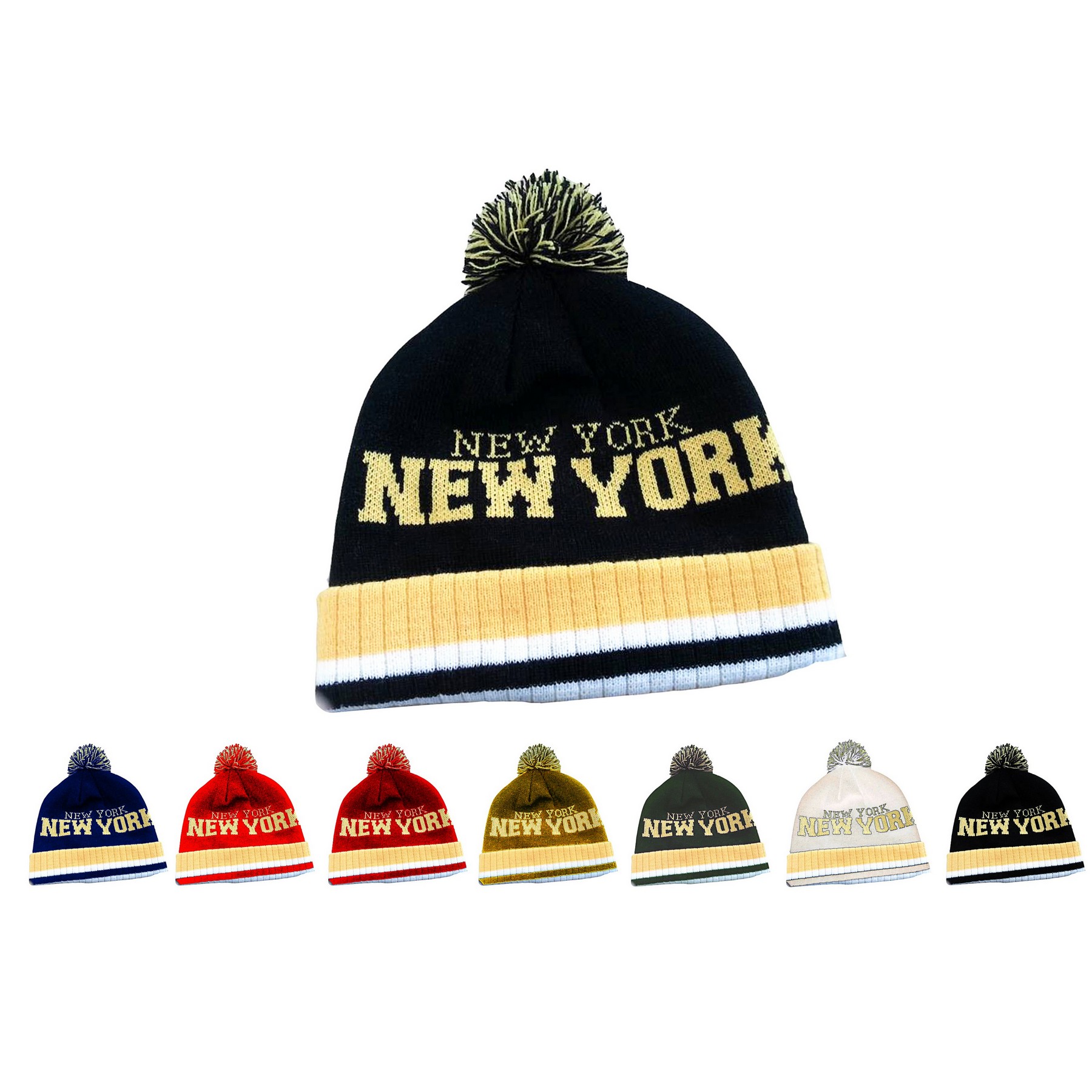 Beanie Cap with Multicolored Pom-Pom Top 1