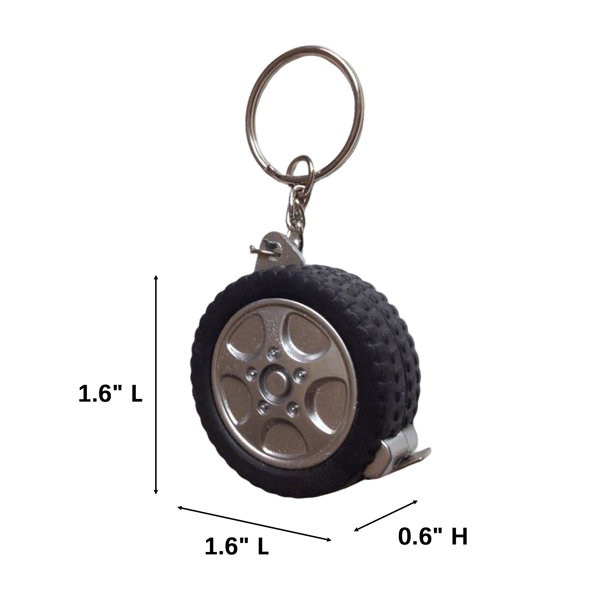 Tire Shape Steel Tape Measure Keychain 3.3' 1.6" x 1.6" x 0.6" 2