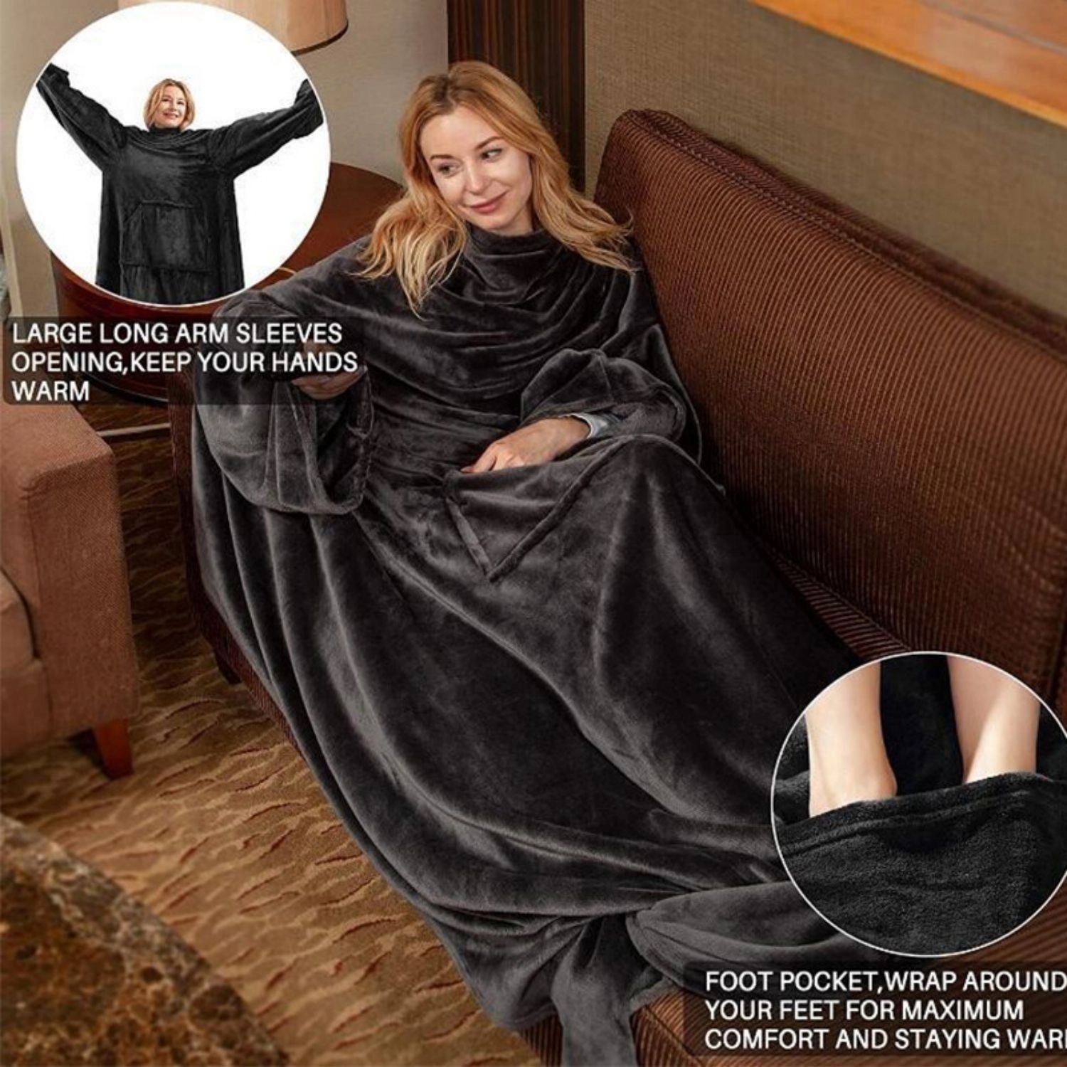 Microfiber Wearable Blanket With Long Sleeves 4