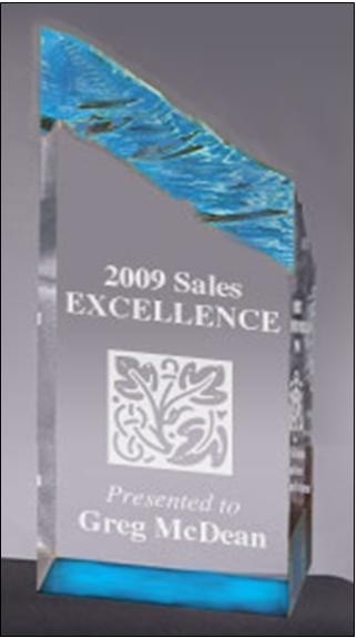 10" Blue Glacier Tower Acrylic Award 1