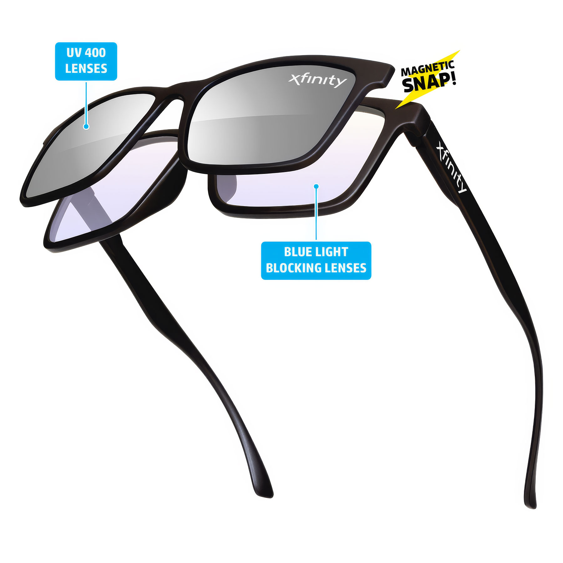 Blue Light Blocking Duo Frame w/ Snap Mirrored Lens & Full Color Imprint (Lens + Temple) 12