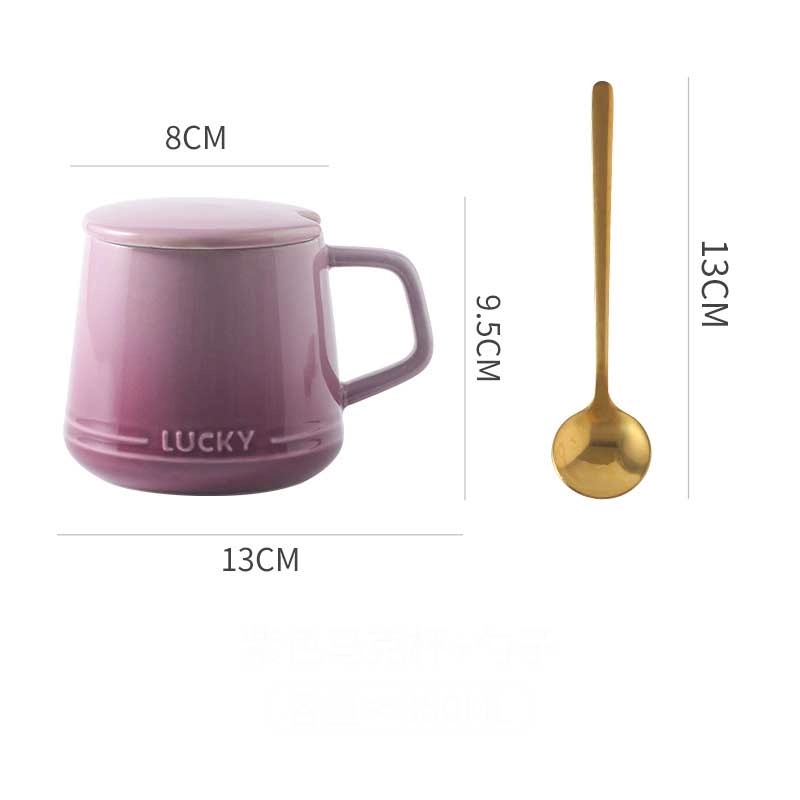 12OZ Colorful Ceramic Mug Cup and Saucer Set with Lid Spoon 9