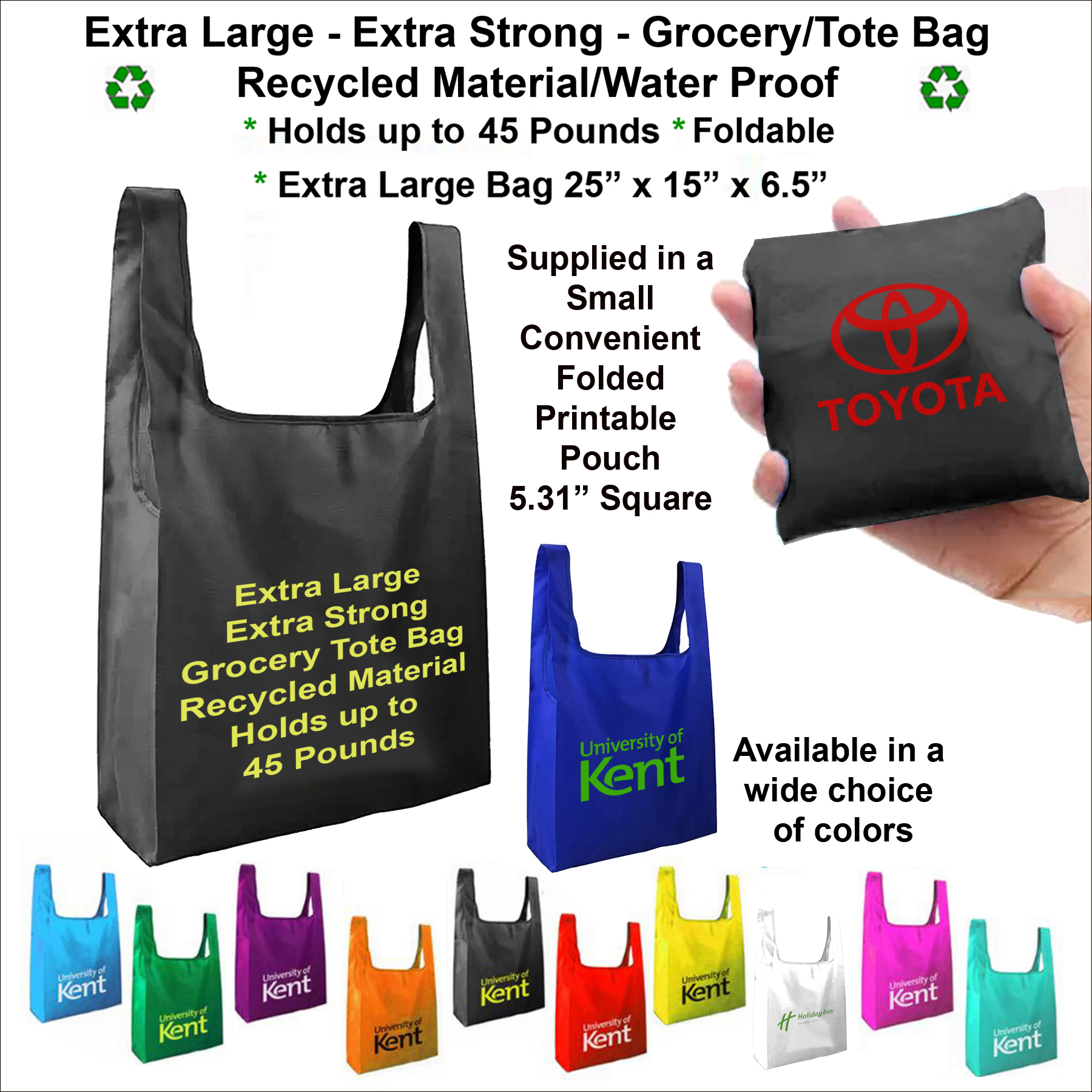 Super Strong Long Life Jumbo Grocery Tote Bag, Holds up to 45 pounds, Water Proof, Recycled Material 7