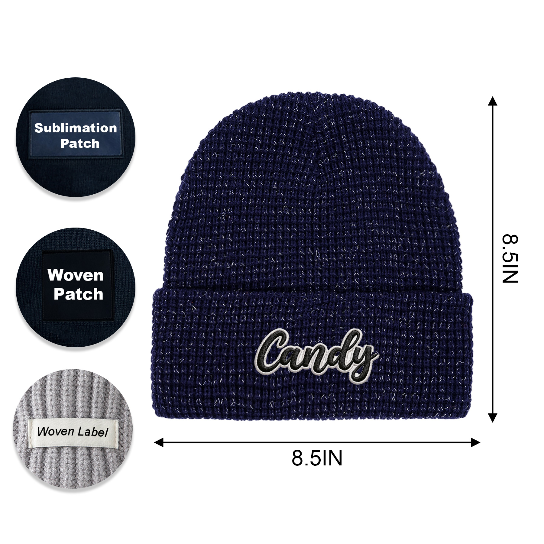 Shiny Waffle Knit Cuffed Beanie (Unisex) 5