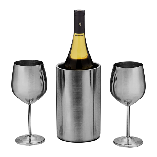 Stainless Steel Wine Chiller and Glass Set 9